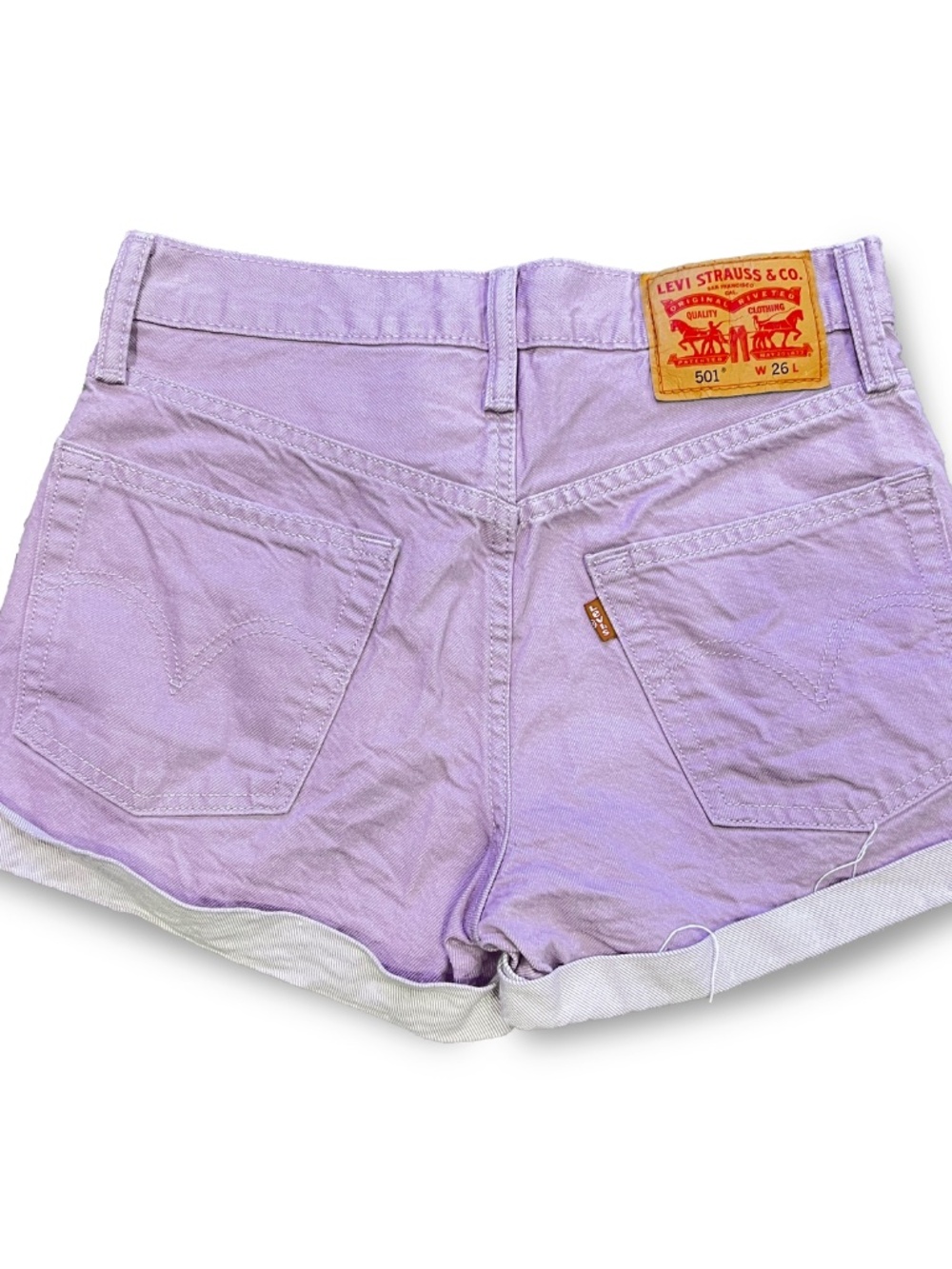 Levis 501 Womens Lavender Purple Denim Shorts Size 26 Mid Rise Pastel Cuffed Y2K